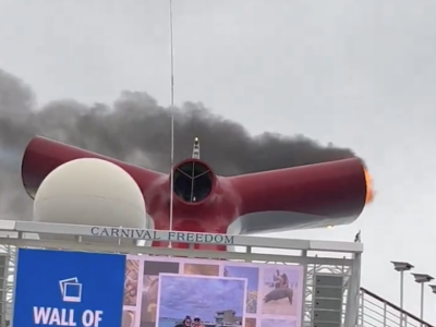 Funnel Fire on Carnival Freedom Cruise Ship After Possible Lightning Stike
